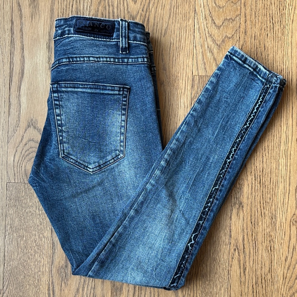 Bianco Skinny Jeans – Size 24 – Distressed Velvet Side Stripe